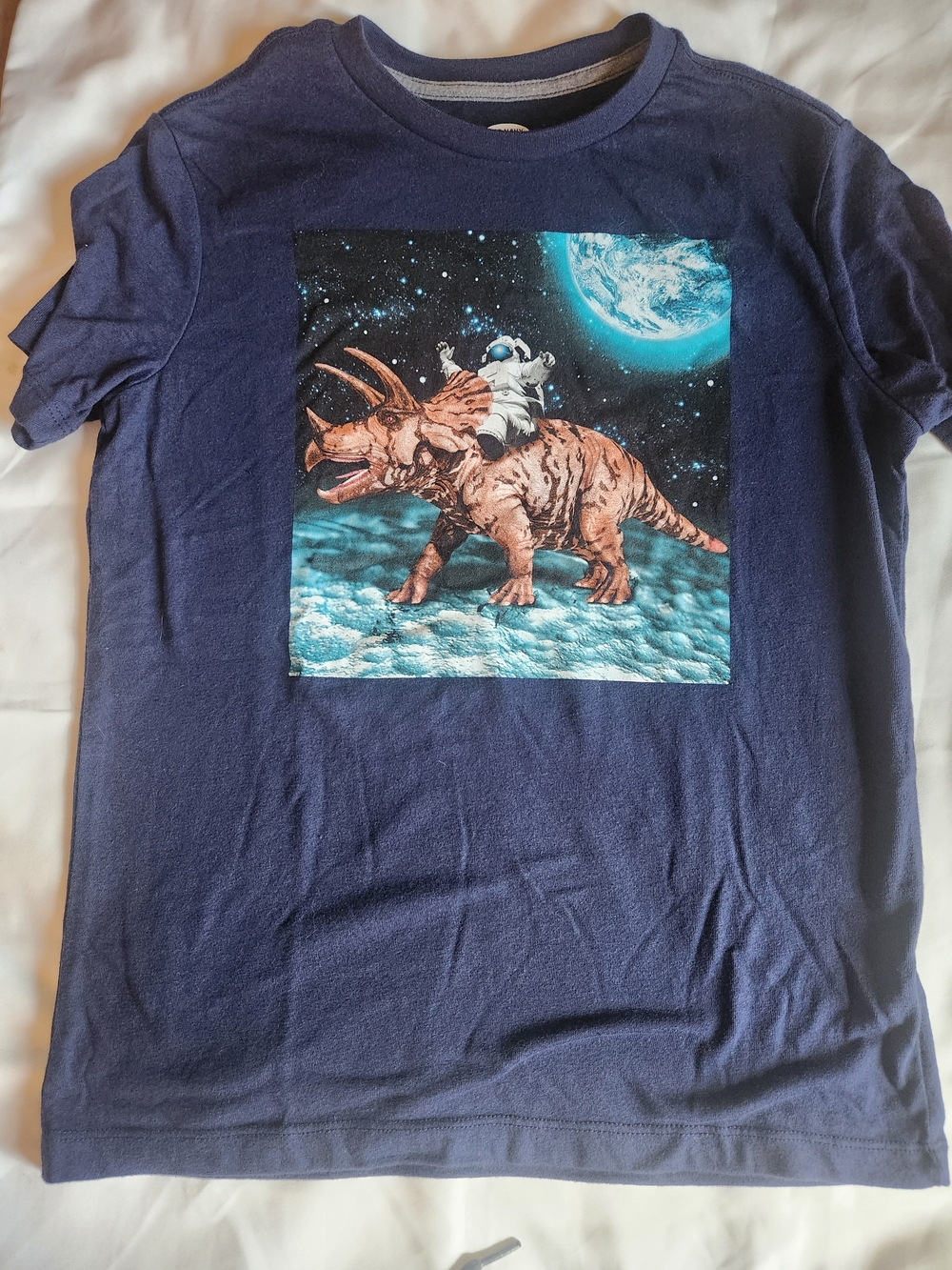 Old Navy Boys Navy Tee with Astronaut Riding Triceratops Graphic